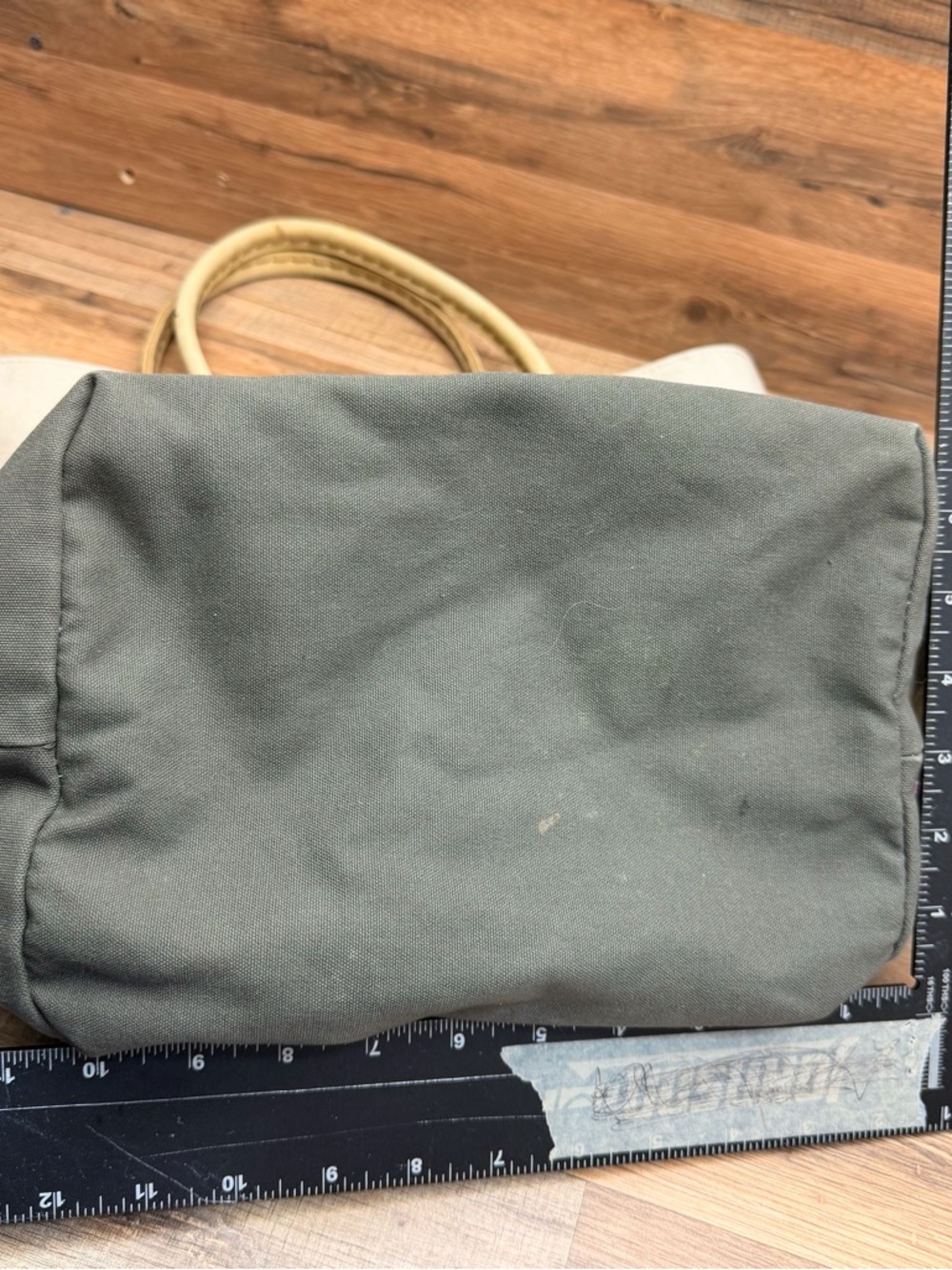 LL Bean Canvas Tote Bag with Leather Handles - Beige and Dark Gray - Picture 7 of 9